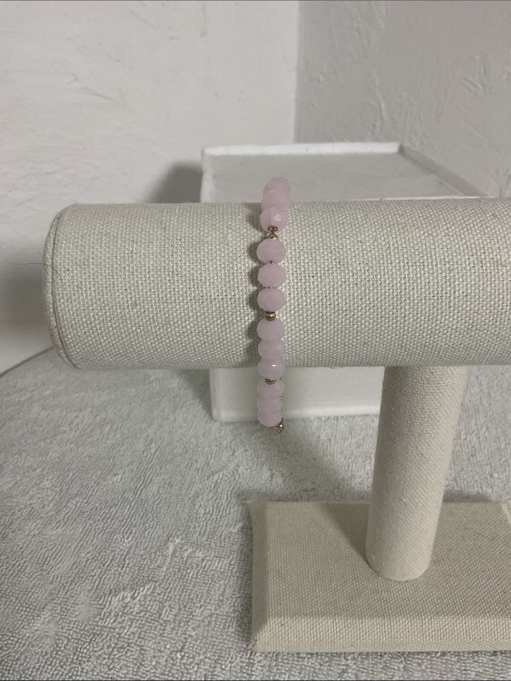 Delicate Pink Faceted Crystal Bead Adjustable Bolo Bracelet Gold Tone